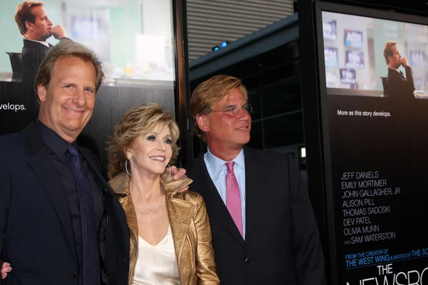 Jeff Daniels, Jane Fonda, Aaron Sorkin — Stock Photo, Image