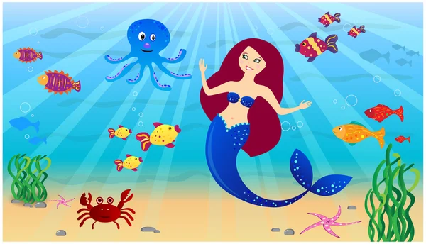 Mermaid och havet världen Royaltyfria illustrationer