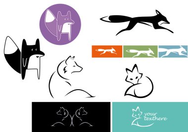 Set of abstract foxes transporting different qualities - clever, fast, elegant, considerate and playful clipart