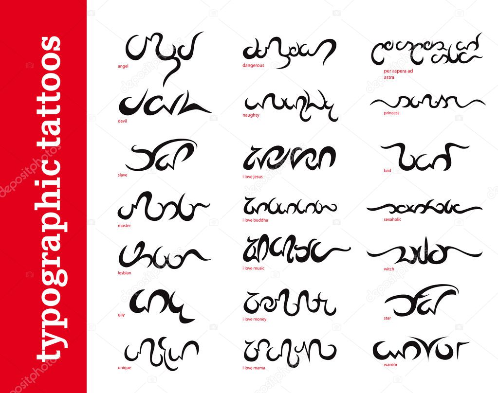 Typographic calligraphic ornamental tattoos / tribals