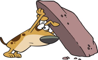 Hunting dog looking under a rock clipart