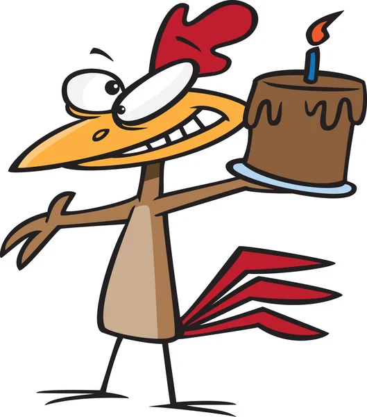 Happy chicken holding a birthday cake — Stock Vector