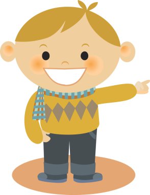 gösteren bir argyle kazak giyen bir çocuk
