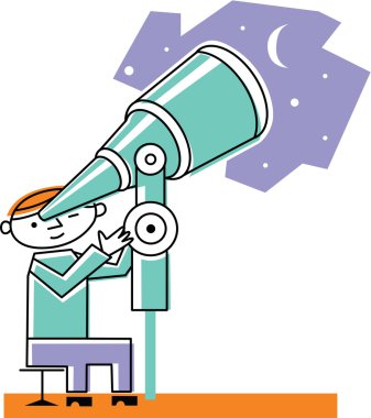 Man looking at moon through telescope clipart