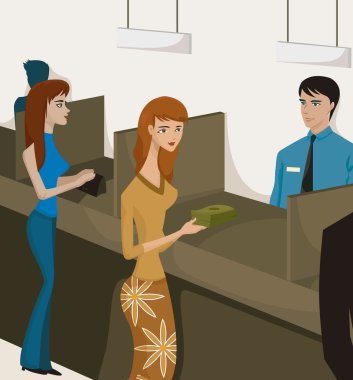 Two women at bank tellers clipart