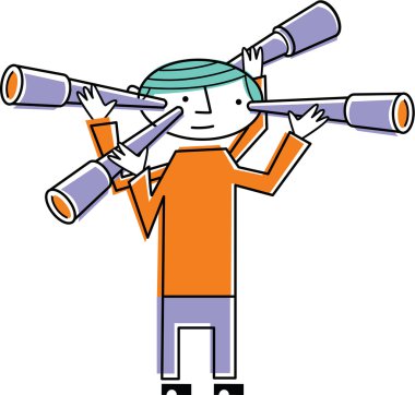 Man with four telescopes clipart