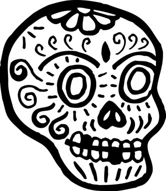 A skull with teeth missing represented in black and white clipart