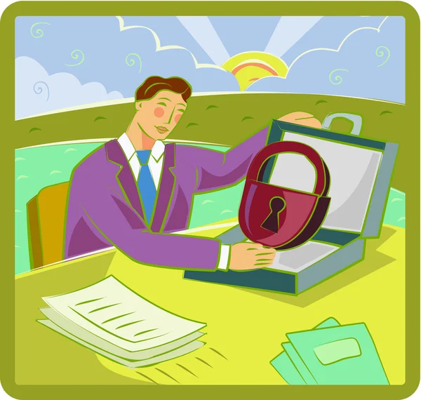 Illustration af en forretningsmand, der har adgang til en låst mappe - Stock-foto