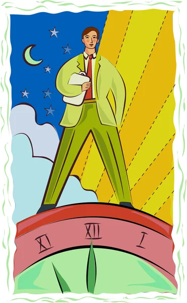 Illustration eines Mannes, der auf einer Uhr steht — Stockfoto
