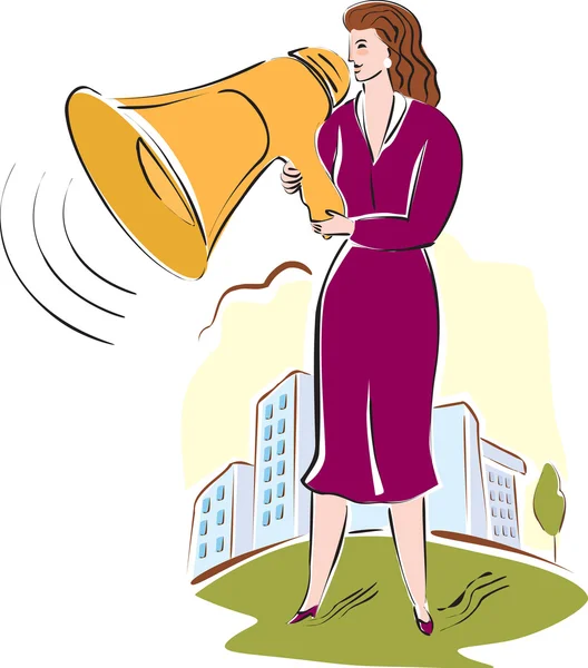 Een zakenvrouw praten via een megafoon — Stockfoto