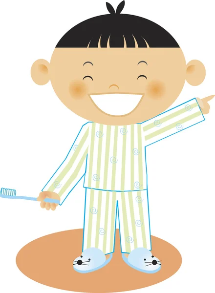 Um menino segurando uma escova de dentes — Fotografia de Stock