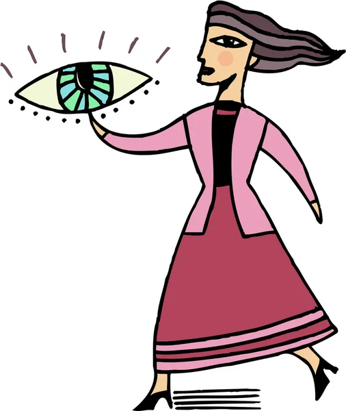 Ilustração de uma mulher de negócios apontando para um olho — Fotografia de Stock