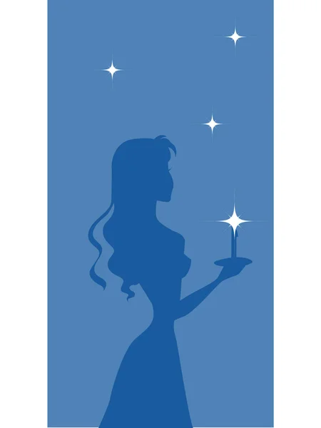 Una silhouette di una donna che porta una candela — Foto Stock