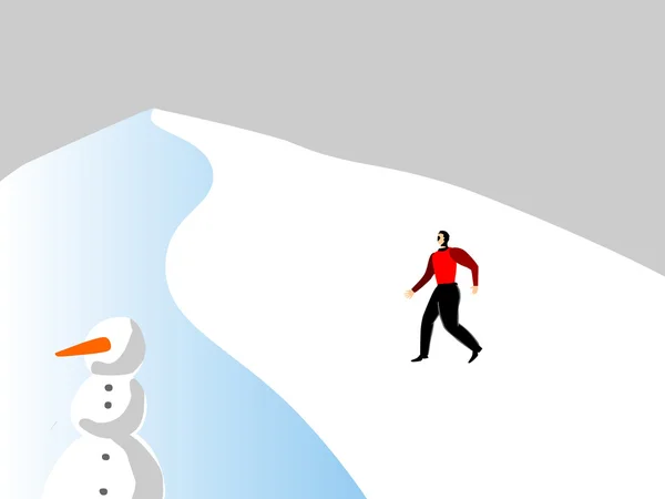 En man gå upp en snö berg — Stockfoto