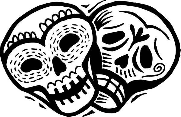 Um desenho preto e branco de dois crânios com expressões felizes e tristes — Fotografia de Stock