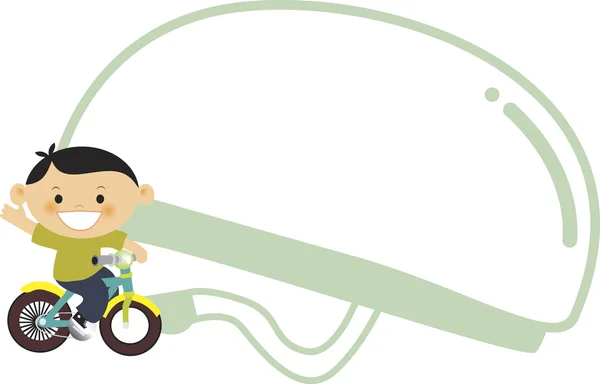 Ένα αγόρι οδήγηση ενός ποδηλάτου με ένα κράνος ποδηλάτων στο παρασκήνιο — Φωτογραφία Αρχείου