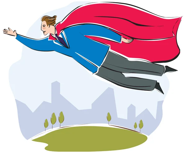 Een zakenman met een grote rode cape vliegen — Stockfoto