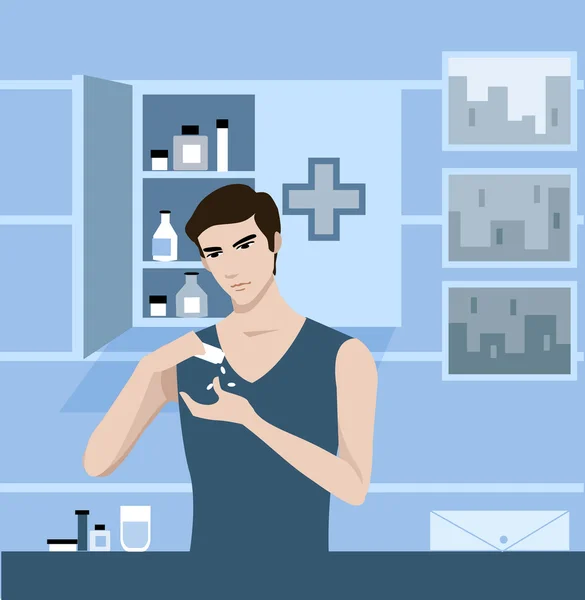 A man getting pills from a medical cabinet — Stock Photo, Image