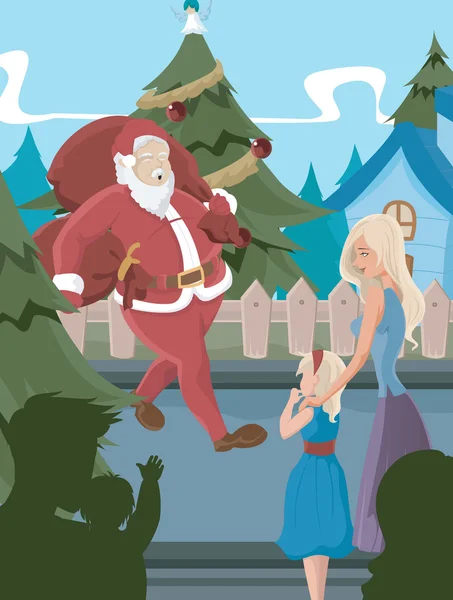 Santa claus leveren van giften aan een jong meisje — Stockfoto