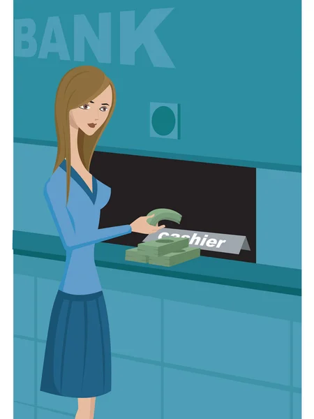 Una mujer tomando efectivo de un banco — Foto de Stock