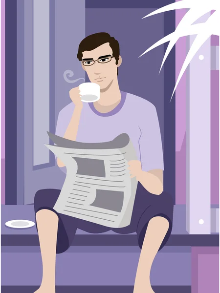 Um homem lendo o jornal com um café — Fotografia de Stock
