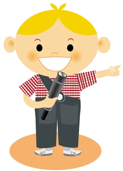 A young boy pointing holding telescope — Stock Photo, Image