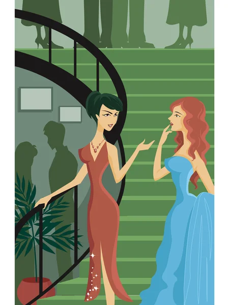 Две женщины разговаривают на лестнице. — стоковое фото