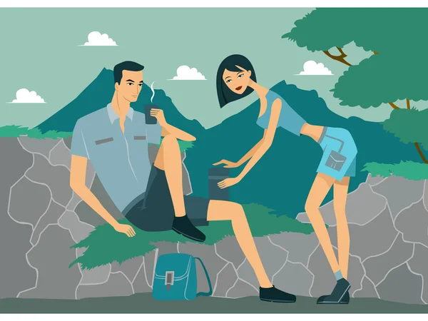 A couple having refreshments on a hike — Stock Photo, Image