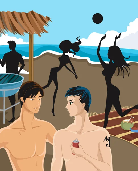 Zwei Männer unterhalten sich am Strand — Stockfoto