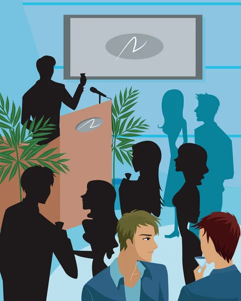 A group of listening to a speaker at a podium — Stock Photo, Image