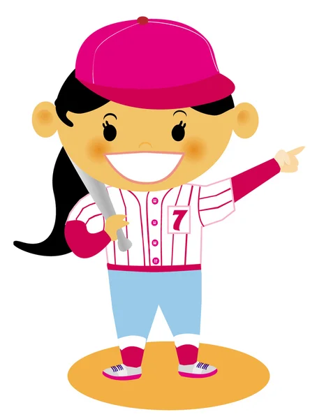 Una joven vestida con su uniforme de béisbol — Foto de Stock