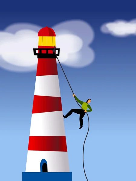 A businessman rope climbing a light house — Stock Photo, Image