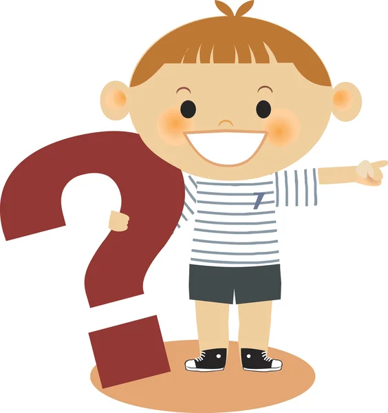 A boy holding onto a question mark — Stock Photo, Image