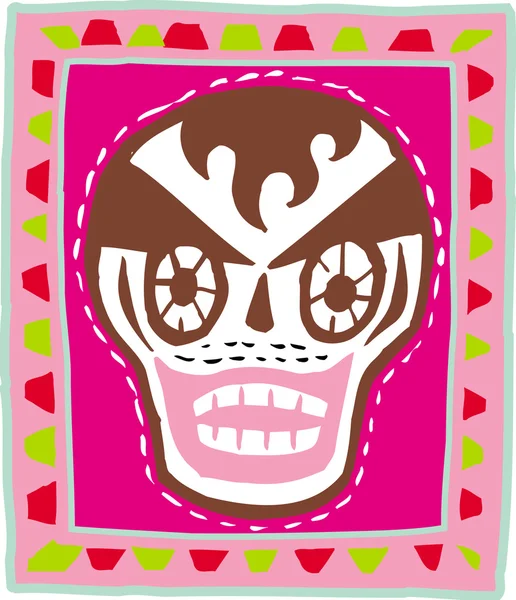 A skull with brown hair on pink background — Stock Photo, Image