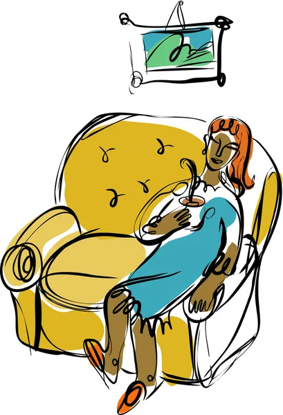 Illustration of a woman relaxing with a cup of coffee — Stock Photo, Image