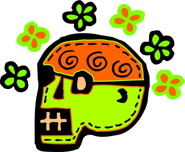 A green skull with flowers represented on a white background — Stock Photo, Image