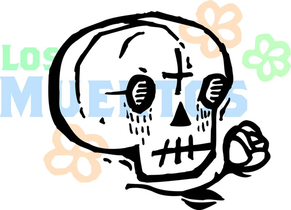 Um crânio de Los Muertos desenhado com uma rosa — Fotografia de Stock