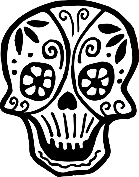 A skull with flowers drawn in black and white — Stock Photo, Image