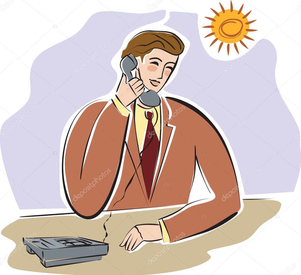 A businessman talking on the telephone with the sun shining