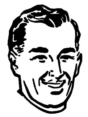 A black and white version of a graphical portrait of a man clipart