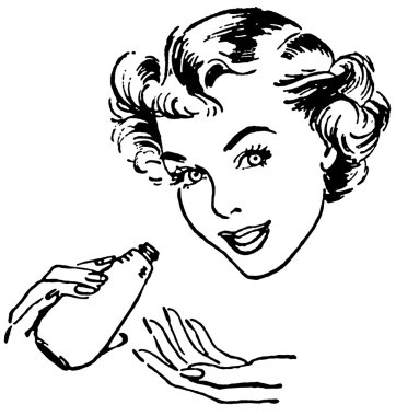 A black and white version of a vintage style portrait of a woman clipart