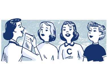 A vintage style illustration of a group of women clipart