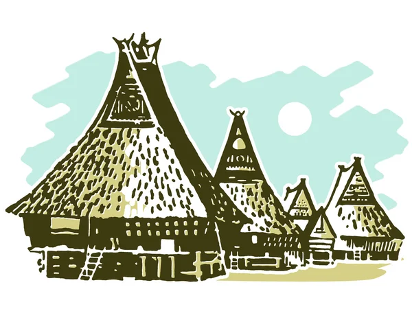 A vintage illustration of traditional huts — Stock Photo, Image