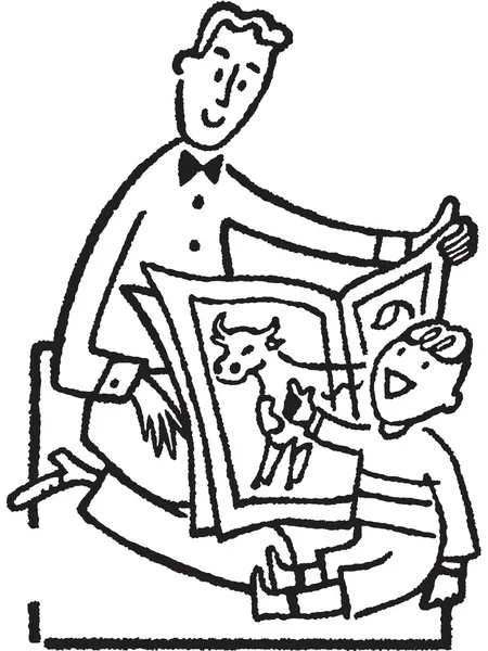 Wersji czarno-białej, ojciec i syn, czytanie książki — Zdjęcie stockowe