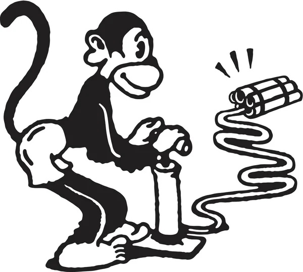 ダイナマイトに火をつける猿の黒と白のバージョン — ストック写真