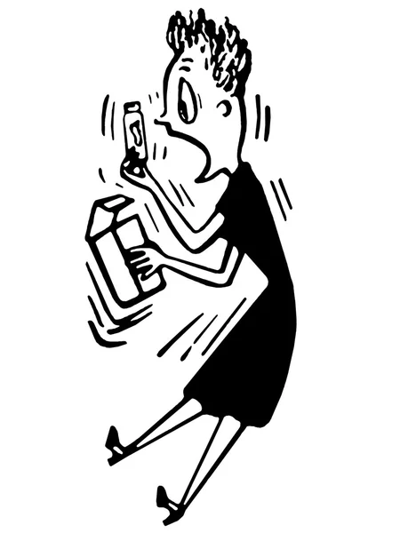 Uma versão em preto e branco de uma imagem em estilo cartoon de uma senhora muito surpreendida — Fotografia de Stock