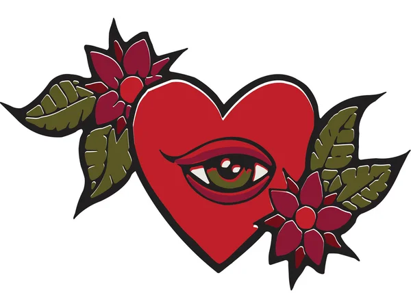 A rajzsablon egy szív, a szem és a virágok — Stock Fotó