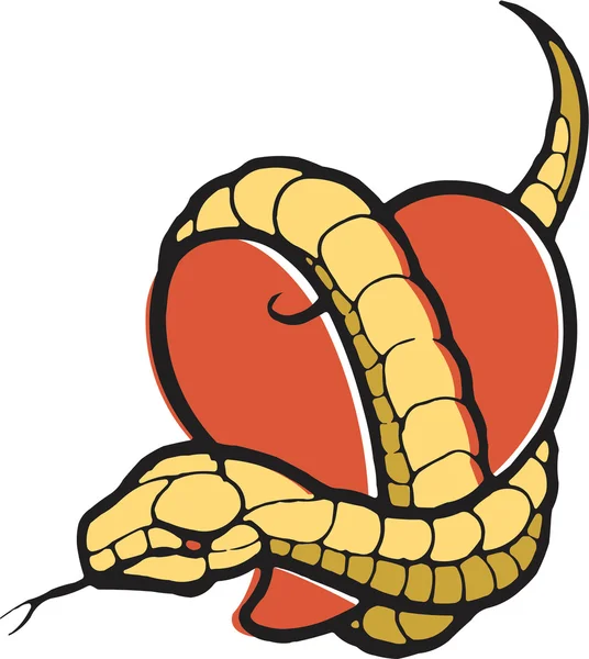 Şablonda bir kalp ile etrafına sarılmış yılan — Stok fotoğraf