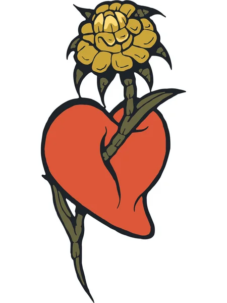 A rajzsablon egy szív egy virág rajta keresztül érkező — Stock Fotó
