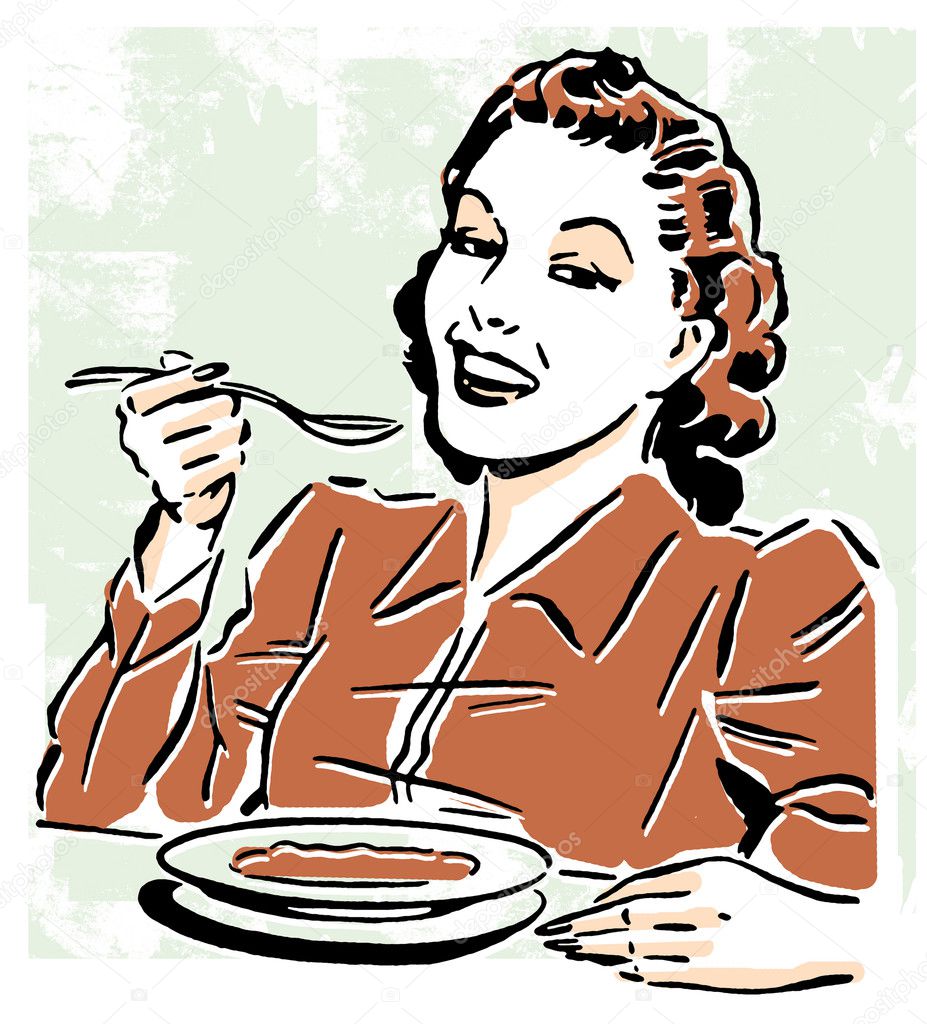 A vintage style portrait of a woman eating